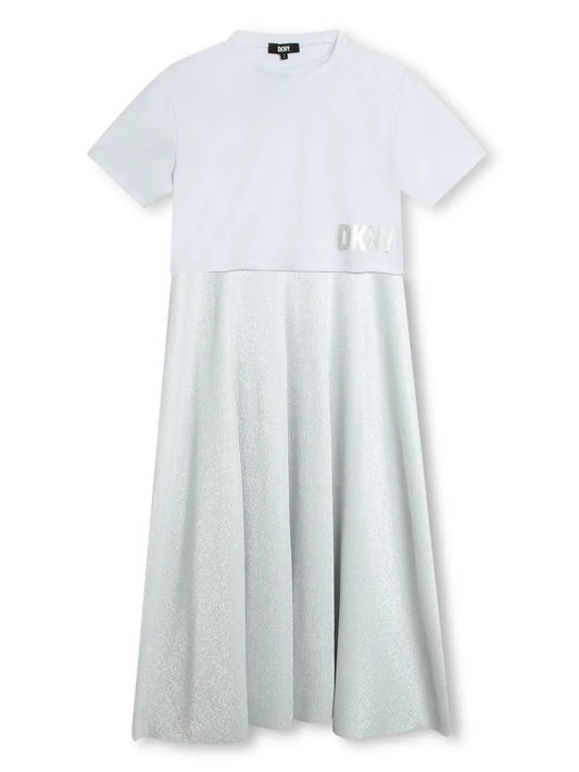 DKNY - Logo print layered 2 in 1 White and silver  dress
