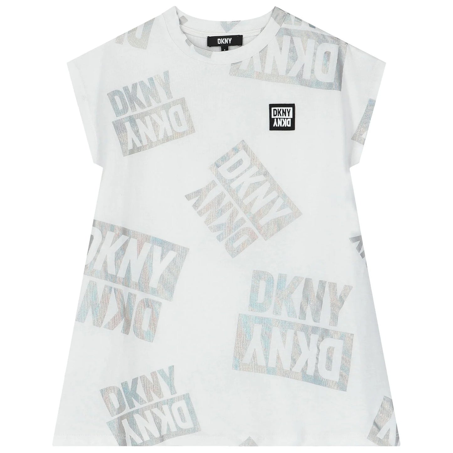 DKNY-Girls White Iridescent Logo Dress