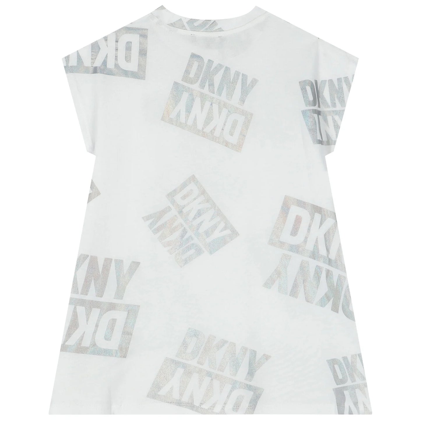 DKNY-Girls White Iridescent Logo Dress