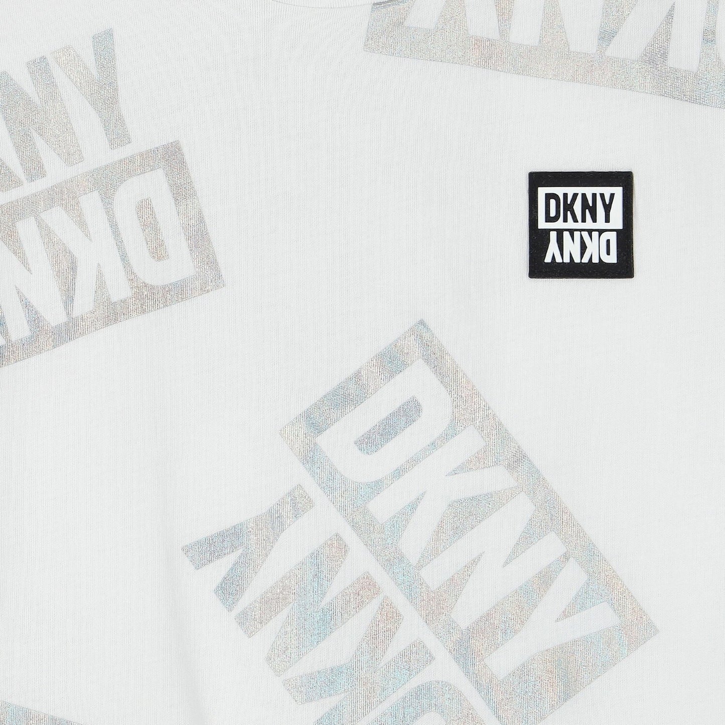 DKNY-Girls White Iridescent Logo Dress