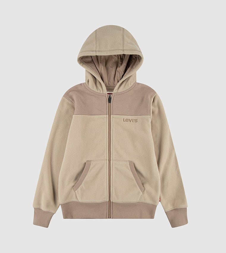 LEVIS-Solid Block Logo Microfleece Zip Up Hoodie
