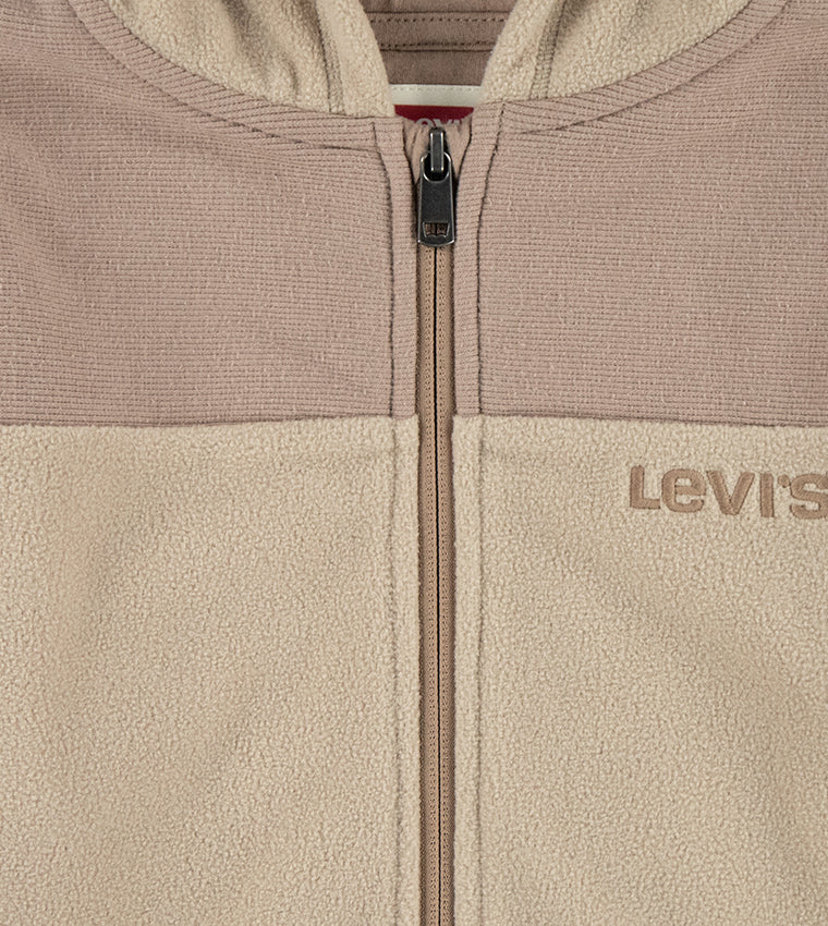 LEVIS-Solid Block Logo Microfleece Zip Up Hoodie