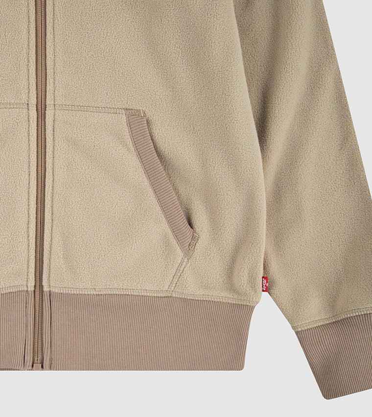 LEVIS-Solid Block Logo Microfleece Zip Up Hoodie